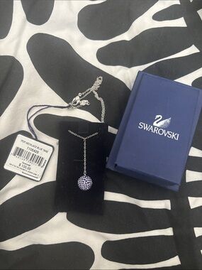 Swarovski Silver Chain Necklace with Blue Crystal Pavé Sphere